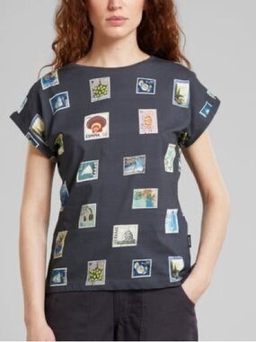 Dedicated Organic & Fair Trade Cotton T-shirt Visby Stamps Charcoal Small